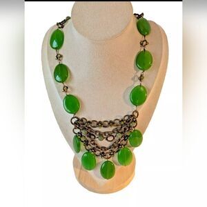 Signed Kiam Family Lia Sophia Vintage Glass Statement Necklace w Rhinestonesz 27